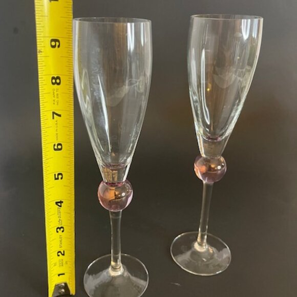 Pair of Elegant Champagne Flutes – 9.5" Tall, Long Stem with Pink Ball Decor - Picture 8 of 8